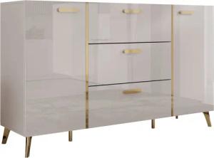 MIRJAN24 Kommode Picru 150 2D3SZ (mit zwei Drehtüren und drei Schubladen), Griffe und Füße in der Farbe Gold