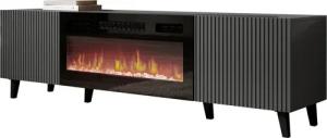 MIRJAN24 TV-Schrank Vamos Grey 180 mit Kamin (mit 2 Türen) Fronten gefräst, Realistische LED-Flamme
