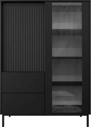 MIRJAN24 Vitrine Ozmi 2D2S (mit zwei Drehtür und zwei Schubladen) Gehärtetes Glas, Untergestell aus Metall