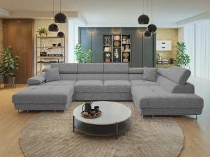 MIRJAN24 Wohnlandschaft Torezio Bis, mit Bettkasten und Schlaffunktion, Einstellbare Kopfstützen, 346x203x70-90 cm, U-Form