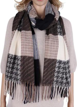 MIRROSI Modeschal weicher und warmer Schal mit Fransen, ca.70x180cm, (Hahnentritt-Muster mit Karomix), Damen Halstuch ideal für Herbst und Winter