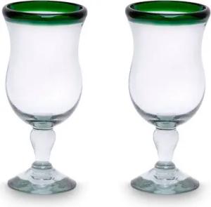 Mitienda Shop Cocktailgläser 2er Set grüner Rand geschwungen, Mundgeblasene Gläser aus Mexiko