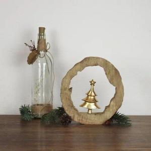 Mitienda Shop Tannenbaum aus goldenem Metall im Mangoholz Rahmen