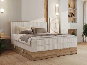 MKS MÖBEL Boxspringbett WOOD CLASSIC KING (Packung, Set, Topper T25/Visco, hohe Kopfteil, Multipocket-Matratze), Polsterbett, zwei Bettkästen, Möbelplattenelementen