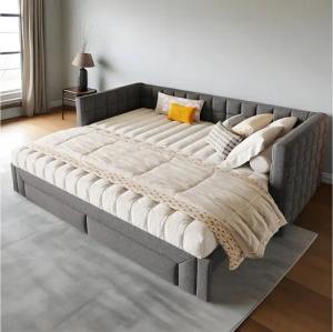 MODFU Daybett Funktionsbett 90x200 cm, 2 Schubladen (Ausziehbares Sofabett mit Quadratischer Rückenlehne, Kinderbett Doppelbett), ohne Matratze