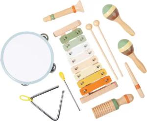 MODFU Spielzeug-Musikinstrument 6-teilig Kinder Rhythmus-Instrumente Set Lernspielzeug, (Holz Orff-Instrumente Set, 6 tlg., mit Xylophon Maracas Tamburin Triangel), für musikalische Früherziehung ab 3 jahre