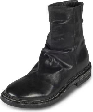MOMA Herren Leder Stiefel schwarz mit Raffung, Reißverschluß hinten Stiefel Handgefertigt in Italien