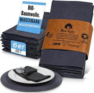 Mon Bijou Stoffserviette Stoffservietten Bio Baumwolle grau, weiß, dunkelgrau Servietten Stoff, (für Restaurants hochwertige Gastronomie Tischservietten Set 45 x 45cm, 6 St., Tischdeko für Hochzeit, Weihnachten, Geburtstagsfeier, Familienfeier), Baumwolls