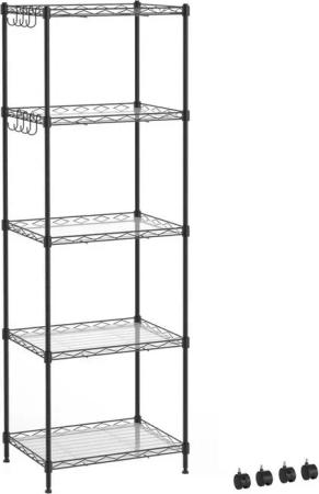 Mondeer Regal Aufbewahrungsregal, 5-Stufiges, mit 8-Haken und 4-Rädern, PP-Trennwand, bis 100 kg