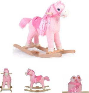 Moni Schaukeltier Schaukelpferd Plüsch Rose WJ-001, pink Kufen, Sound, Sattel, Steigbügel