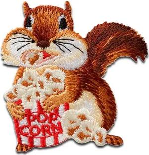 Mono-Quick Aufnäher Bügelbild, Aufbügler, Applikationen, Patches, Flicken, zum aufbügeln, PES, RY, NY, Eichhörnchen mit Popcorn Tier - Größe: 4,9 x 4,8 cm