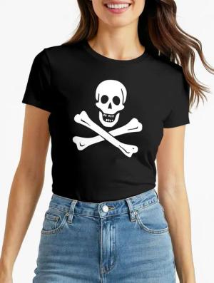 MoonWorks Print-Shirt Damen T-Shirt Verkleidung einfach Pirat Piratin Skull Jolly Roger mit Print