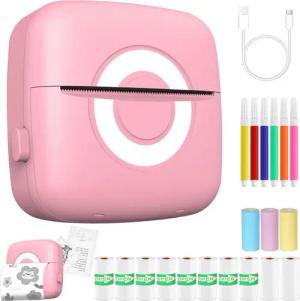 MOPUEA Mini-Thermodrucker Bluetooth Set mit 13 Rollen Papier+6Bunte Stifte Etikettendrucker, (Druck ohne Tinte, 203 DPI, Bluetooth, tragbar, langanhaltender Akku)