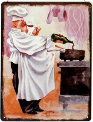 Moritz Metallschild Blechschild Küche dicker Koch mit Wein, (Einzeln), 25 x 33 cm Vintage Retro Deko Schild Metallschild Wandbild Schild