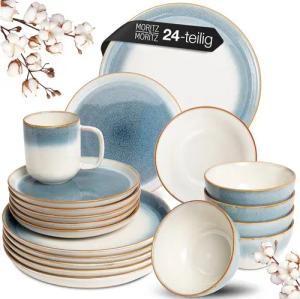 Moritz & Moritz Kombiservice TARENTO Geschirrset 24tlg Blau (24-tlg), 6 Personen, Steinzeug, Kombigeschirr für 6 Personen