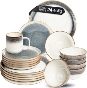 Moritz & Moritz Kombiservice TARENTO Geschirrset 24tlg Grau (24-tlg), 6 Personen, Steinzeug, Kombigeschirr für 6 Personen