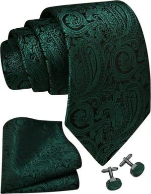Moschen-Bayern Krawatte Seidenkrawatte Trachtenkrawatte Krawatte Herrenkrawatte Seide Grün Krawatten-Set - Krawatte + Einstecktuch + Manschettenknöpfe