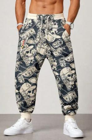 Mosranic Jogginghose Herren Baggy Yoga Hose "Skull Dollar" Trainingshose Fitness Gym Sporthose