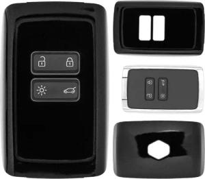 mt-key Schlüsseltasche Autoschlüssel Hardcover Schutzhülle Metallic Schwarz, Renault Megane Kadjar Clio Captur KEYLESS SMARTKEY CARD