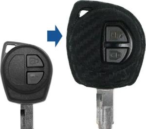 mt-key Schlüsseltasche Autoschlüssel Softcase Silikon Schutzhülle im Carbon Look, OPEL Agila B Nissan Pixo Suzuki Alto SX4 Swift Splash 2 Tasten
