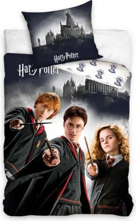 MTOnlinehandel Bettwäsche Harry Potter 135x200 + 80x80 cm 2 tlg., 100 % Baumwolle in Renforcé, Renforcé, 2 teilig, Bettwäsche-Set mit Hermine, Harry & Ron für Kinder, Teenager, Jugend