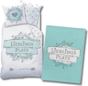 MTOnlinehandel Bettwäsche Lieblingsplatz 135x200 + 80x80 cm, 100 % Baumwolle, Renforcé, 3 teilig, Blumen, Herz, Bettwäsche inkl. Wohndecke, Kinder, Teenager, Erwachsene