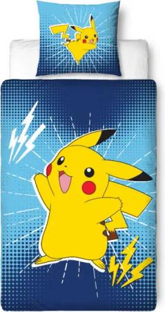 MTOnlinehandel Bettwäsche Pika Power Pokemon 135x200 + 80x80 cm, Pikachu, Microfaser, 2 teilig, Geschenkidee für Mädchen und Jungen, Wende-Motiv