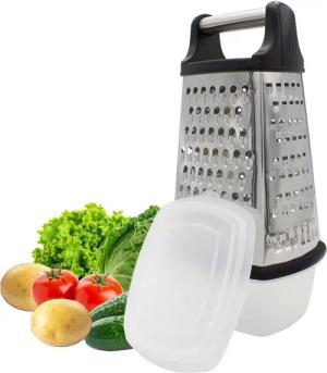 mucHome Multireibe 4-seitige Küchenreibe Edelstahl mit Behälter Vierkantreibe, Edelstahl