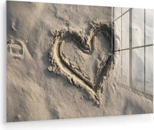 MuchoWow Acrylglasbild Herzform - Signiert - Beige - Sand, Inkl. Aufhängung, Glasbilder Wohnzimmer, Schlafzimmer, Flur & Esszimmer, 30x20 cm