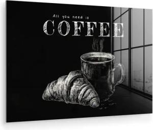MuchoWow Acrylglasbild Kaffee - Croissant - Text, Inkl. Aufhängung, Glasbilder Wohnzimmer, Schlafzimmer, Flur & Esszimmer, 30x20 cm