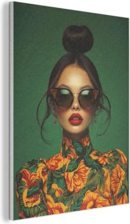 MuchoWow Gemälde Frau - Grün - Modern - Brille - Abstrakt, Fotodruck (1 St), Akustikpaneele, Wandpaneele, Schalldämmung, Akustikbilder 30x40 cm