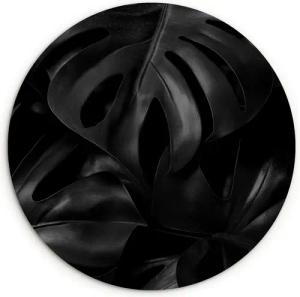 MuchoWow Gemälde Schwarz - Monstera - Blätter, Fotodruck (1 St), Kreis Wanddekoration, Rundes Wandbild, 30x30 cm