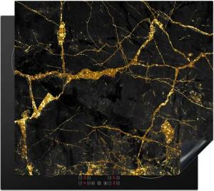 MuchoWow Herd-Abdeckplatte Marmor - Gold - Schwarz - Marmoroptik - Luxe - Glitzer, Vinyl, (1 tlg), Abdeckplatte für Ceranfeld, Herd Inductionsmatte, 60x50 cm