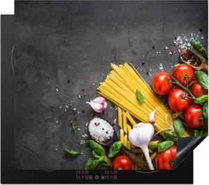 MuchoWow Herd-Abdeckplatte Nudeln - Kräuter - Tomate - Gewürze - Rustikal, Vinyl, (1 tlg), Ceranfeldabdeckung Küche, Herdabdeckplatte Einteilig, 59x51 cm