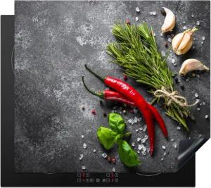 MuchoWow Herd-Abdeckplatte Pfeffer - Kräuter - Gewürze - Beton, Vinyl, (1 tlg), Abdeckplatte für Ceranfeld, Herd Inductionsmatte, 57x51 cm
