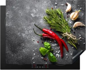 MuchoWow Herd-Abdeckplatte Pfeffer - Kräuter - Gewürze - Beton, Vinyl, (1 tlg), Herdabdeckplatten für Ceranfeld, Induktionsschutz, 65x55 cm