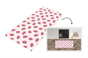 MuchoWow Küchenläufer Erdbeeren - Rot - Rosa - Muster, aus Kunststoff, Küchenteppich, Läufer für Küche, Rutschfest, Küchendeko, 120x50 cm