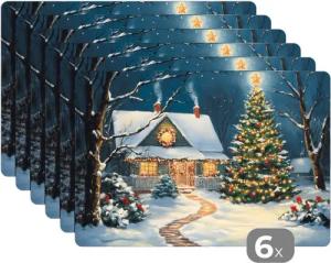 MuchoWow Platzset Weihnachten - Weihnachtsbaum - Winter - Zuhause - Schnee, (6-St), Platzsets, Tischset, Abwaschbar, Tischsets, Platzdeckchen