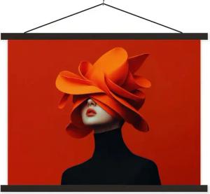 MuchoWow Poster Orange - Hut - Frau, (1 St), Magnetische Posterleiste, Holzleisten, Textilposter, 40x30 cm