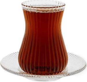 Mulex Teeglas Style Teegläser mit Untertassen - 6er-Set im Relief-Design, 150 ml, 12-tlg., Glas