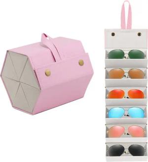 Mutig Brillenetui Faltbaren Brillenhalter zur Aufbewahrung 6 Brillen Leder Brillenetui, Brillenaufbewahrung PU-Leder Brillen-Aufbewahrungsbox für Damen Herren