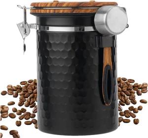 Mutig Kaffeedose Luftdichte Edelstahl Kaffeedose, 1,8 L Vakuum KaffeebohnenbehäLter, (Mit EdelstahllöFfel Und Zeiterfassungsaufbewahrung, für Tee NüSse Kakao LäNger Und Frisch Bleiben)