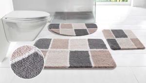 my home Badematte "Anna mit Kachelmuster, Badvorleger, Badezimmer Teppich, Duschvorleger" Höhe 20 mm rutschhemmend beschichtet strapazierfähig Badteppich, Hoch-Tief Effekt, Modern, Weich