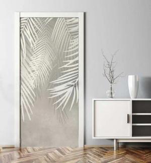 MyMaxxi Dekorationsfolie Türtapete Türposter selbstklebend hängende Palmenblätter silber, (Große Palmenblätter, 1St.}, Klebefolie Tür aufgerollt), Selbstklebend
