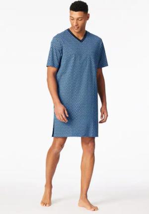 Nachthemd kurzarm V-Ausschnitt Brusttasche blau kariert - Comfort Nightwear 54