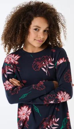 Nachthemd langarm Interlock Blumen nachtblau - Teens Nightwear 176