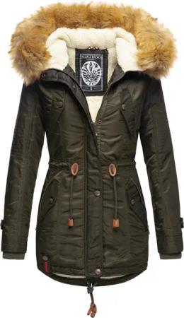 NAVAHOO Damen Hochwertiger Wintermantel Winterparka mit großem Kunstfell La Viva