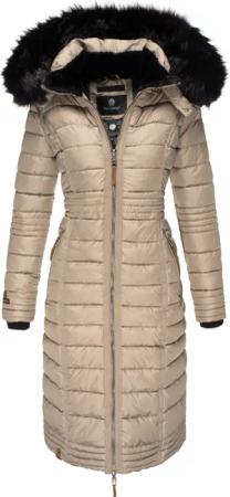 NAVAHOO Damen Wintermantel langer Winter Steppmantel mit Kunstfellkapuze Umay