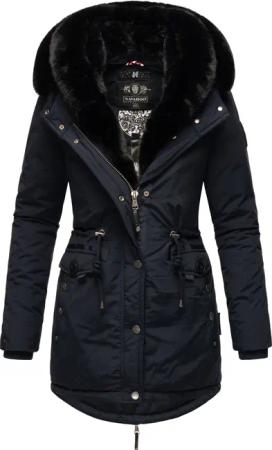 NAVAHOO Damen Wintermantel Winterparka Gefüttert mit 2 Kunstpelz-Kapuzen Sweety Deluxe