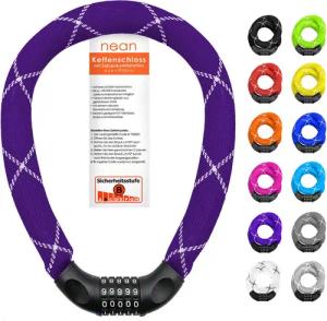 nean Kettenschloss für Fahrrad und E-Bike, Fahrradschloss mit Zahlen (Zahlenschloss), Vierkant-Kette gehärtet, Hülle extrem robust, hohe Sicherheit, 90 cm